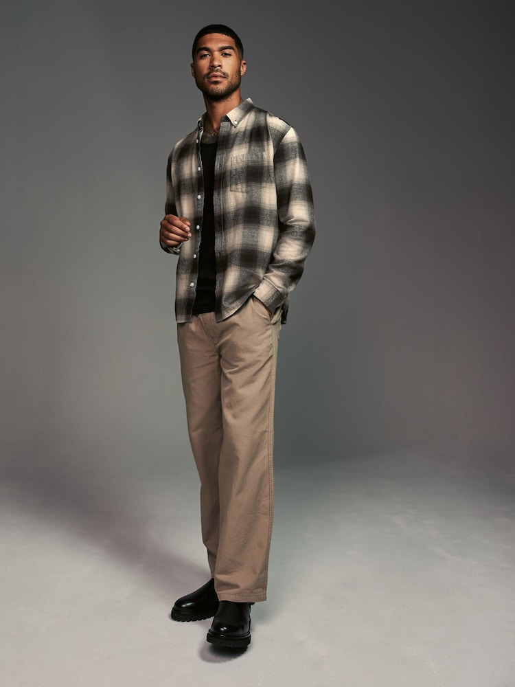 שחור/לבן - Check Long Sleeve 100% Cotton Oxford Shirt - Image 3 of 10