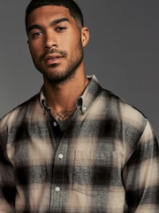 Black/White Check Long Sleeve 100% Cotton Oxford Shirt - Image 5 of 10