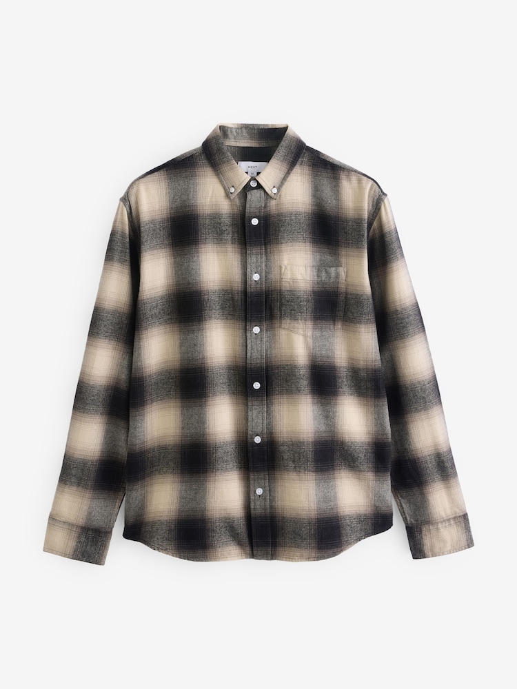 שחור/לבן - Check Long Sleeve 100% Cotton Oxford Shirt - Image 8 of 10