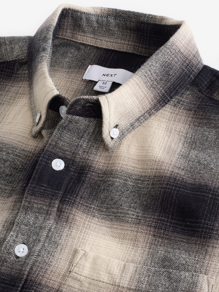 שחור/לבן - Check Long Sleeve 100% Cotton Oxford Shirt - Image 9 of 10