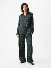 Gap Green Pleated Satin Oversized Shirt - Image 3 of 5