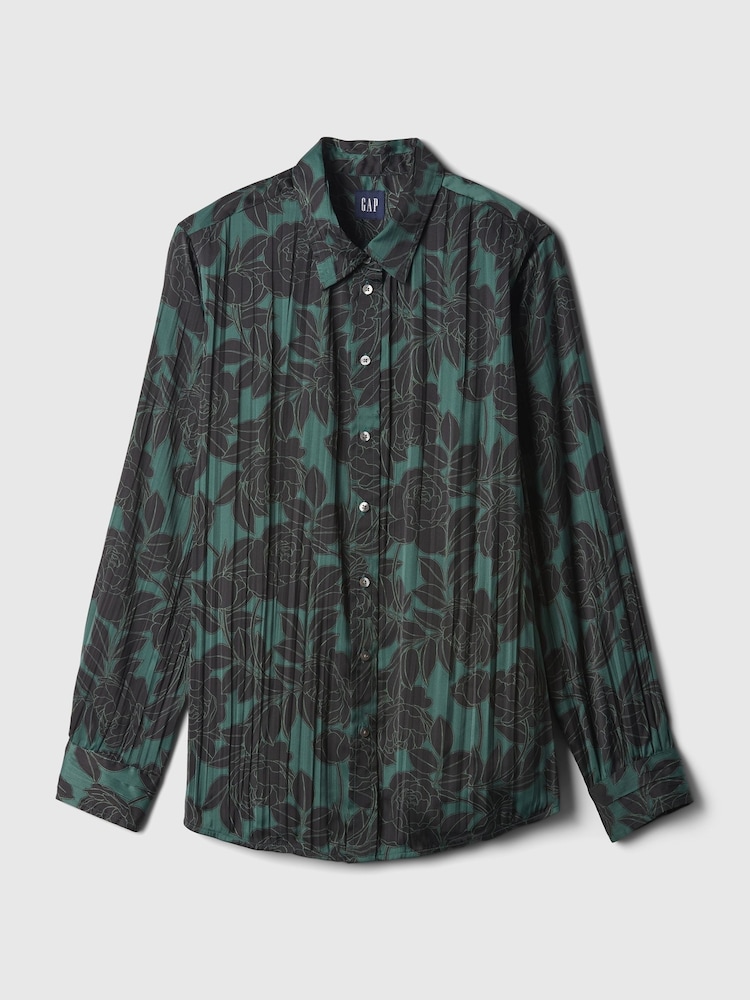 Gap Green Pleated Satin Oversized Shirt - Image 5 of 5