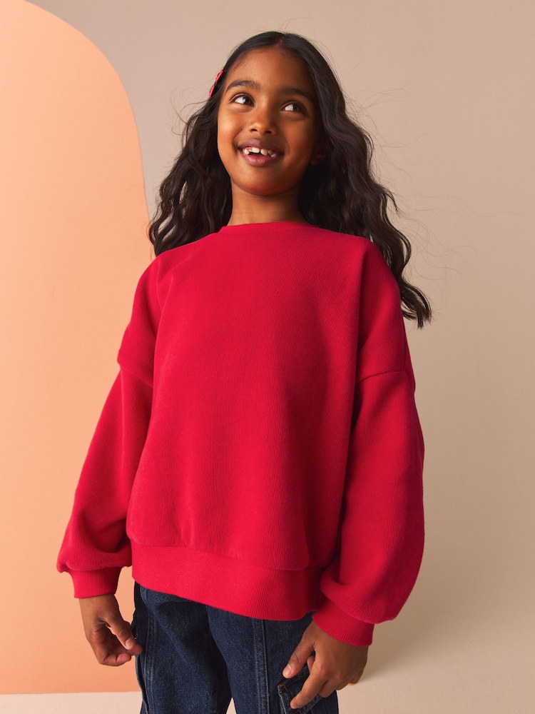 Rot - Gemütliches, geripptes Oversize-Sweatshirt (3 – 16 Jahre) - Bild 1 von 8