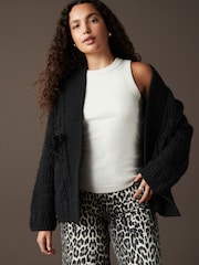 črna - Pletena pletena jopa Soft Touch Fringe - Slika 1 iz 7