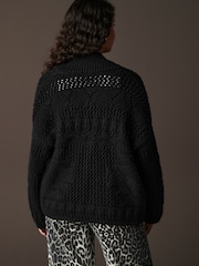 črna - Pletena pletena jopa Soft Touch Fringe - Slika 2 iz 7