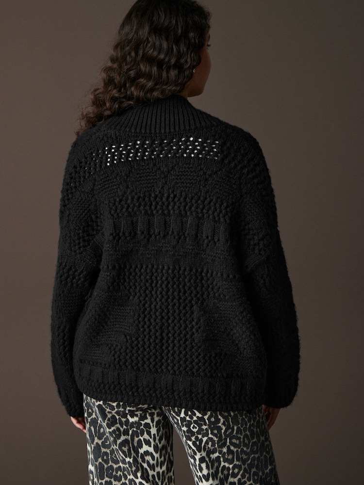 črna - Pletena pletena jopa Soft Touch Fringe - Slika 2 iz 7