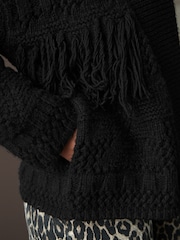 črna - Pletena pletena jopa Soft Touch Fringe - Slika 4 iz 7