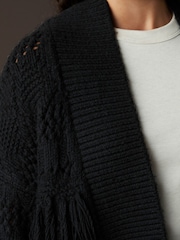 črna - Pletena pletena jopa Soft Touch Fringe - Slika 5 iz 7