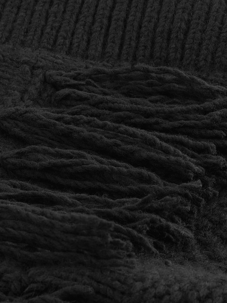 črna - Pletena pletena jopa Soft Touch Fringe - Slika 7 iz 7