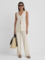 4th & Reckless Cream Chloe Pointelle Straight Leg Trousers - Image 1 of 5