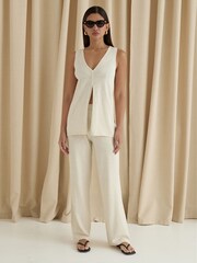 4th & Reckless Cream Chloe Pointelle Straight Leg Trousers - Image 5 of 5