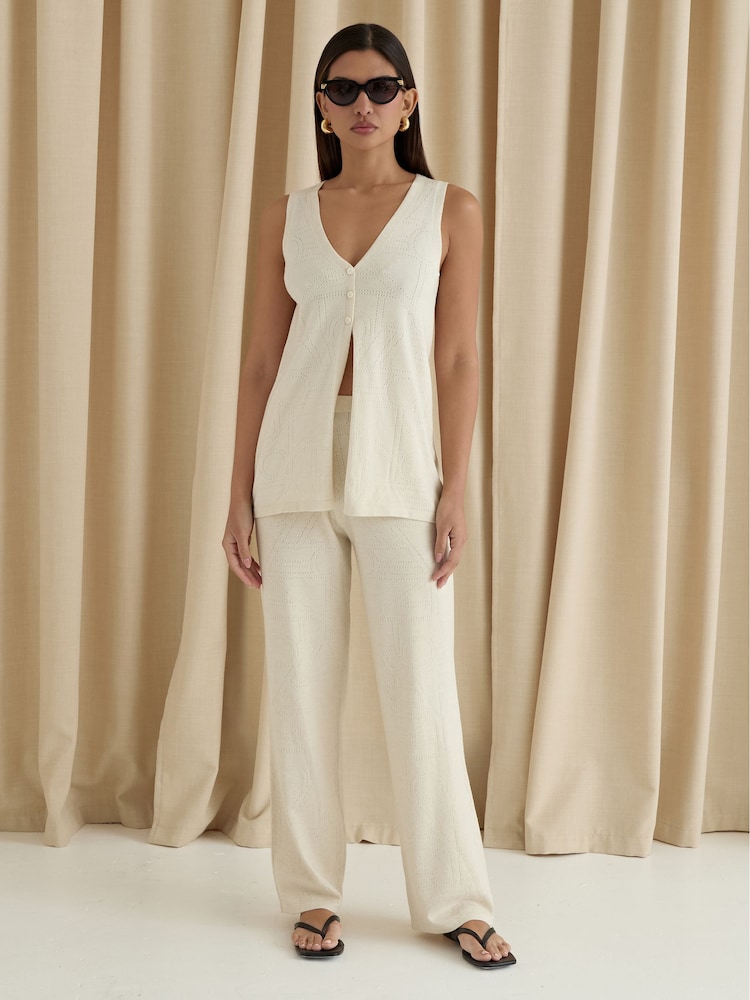 4th & Reckless Cream Chloe Pointelle Straight Leg Trousers - Image 5 of 5