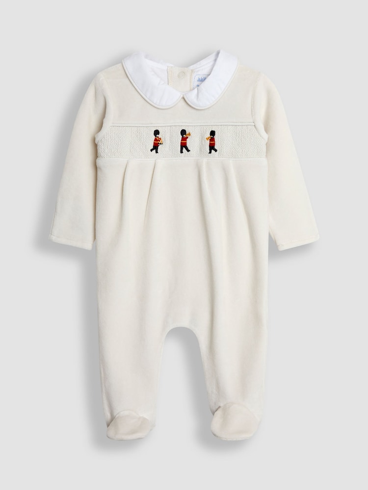 JoJo Maman Bébé Grey London Guard Smocked Velour All-In-One - Image 1 of 3