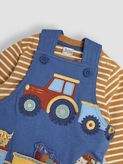 JoJo Maman Bébé Blue Tractor & Trailer Appliqué Dungarees and Top Set - Image 6 of 7