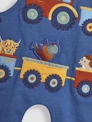 JoJo Maman Bébé Blue Tractor & Trailer Appliqué Dungarees and Top Set - Image 7 of 7