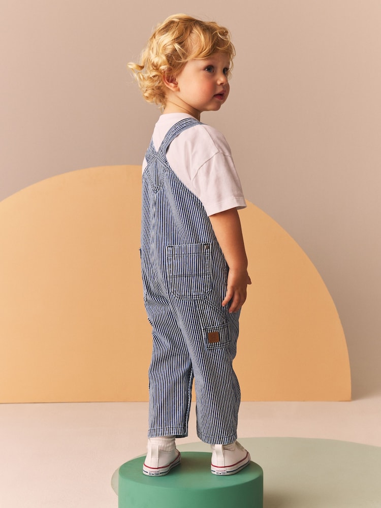 Blue/White Ticking Stripe 100% Cotton Carpenter Dungarees (3mths-7yrs) - Image 2 of 10 Blue/White Ticking Stripe 100% Cotton Carpenter Dungarees (3mths-7yrs) - Image 2 of 10