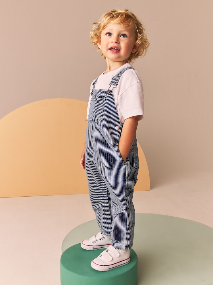 Bleu/Blanc Ticking Rayure - 100% Salopettes de menuisier en coton (3mois-7ans) - Image 3 of 10