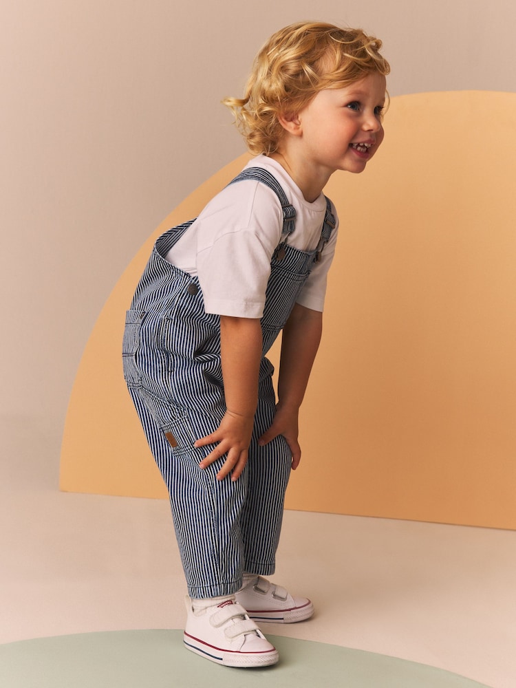 Bleu/Blanc Ticking Rayure - 100% Salopettes de menuisier en coton (3mois-7ans) - Image 4 of 10