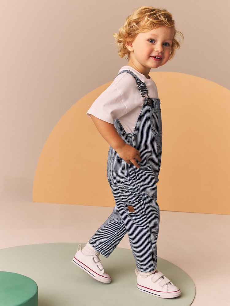 Bleu/Blanc Ticking Rayure - 100% Salopettes de menuisier en coton (3mois-7ans) - Image 5 of 10