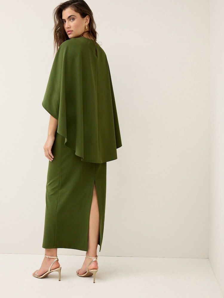 Olive Green Cape Maxi Dress - Image 2 of 4