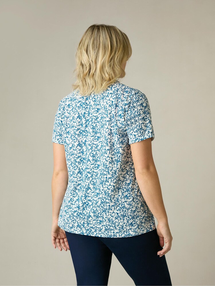 Live Unlimited Blue Curve Sprig Print Cotton Slub Round Neck T-Shirt - Image 2 of 8 Live Unlimited Blue Curve Sprig Print Cotton Slub Round Neck T-Shirt - Image 2 of 8