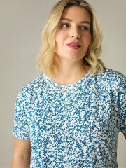 Live Unlimited Blue Curve Sprig Print Cotton Slub Round Neck T-Shirt - Image 6 of 8