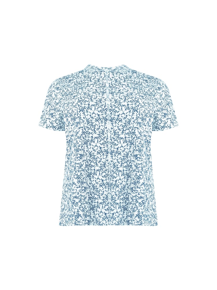 Live Unlimited Blue Curve Sprig Print Cotton Slub Round Neck T-Shirt - Image 8 of 8