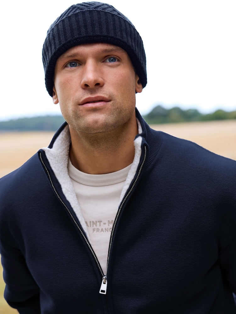 Mornarsko modra - v standardnem kroju 100% Cotton Premium Zip-Through pulover - Slika 1 iz 11