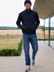 Mornarsko modra - v standardnem kroju 100% Cotton Premium Zip-Through pulover - Slika 2 iz 11