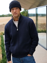 Mornarsko modra - v standardnem kroju 100% Cotton Premium Zip-Through pulover - Slika 5 iz 11