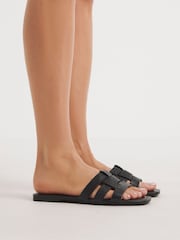 Simply Be Black Wide Fit  Woven Flat Sandals - Image 1 of 4