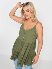 Yours Curve Green YOURS Curve Dusty Pink Crinkle Tiered Vest Top - Image 1 of 5