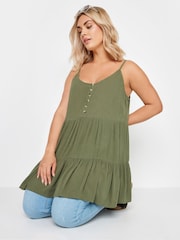 Yours Curve Green YOURS Curve Dusty Pink Crinkle Tiered Vest Top - Image 4 of 5