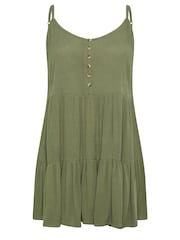 Yours Curve Green YOURS Curve Dusty Pink Crinkle Tiered Vest Top - Image 5 of 5