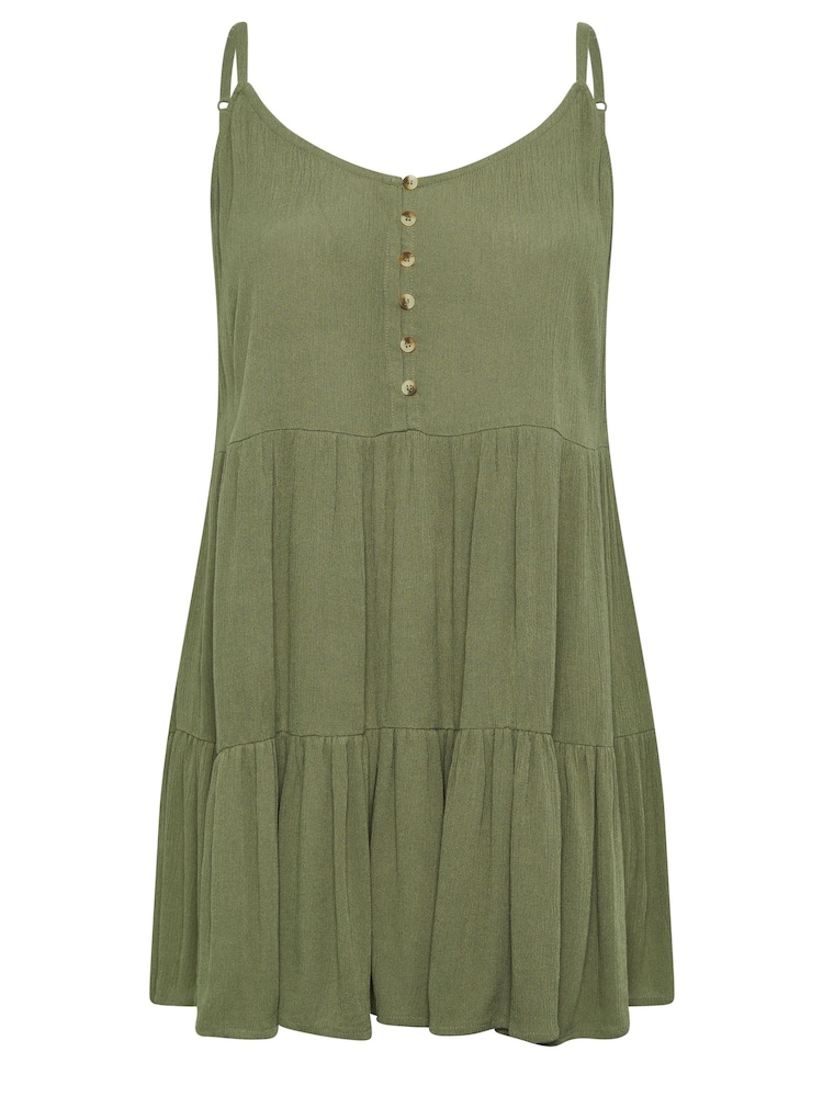 Yours Curve Green YOURS Curve Dusty Pink Crinkle Tiered Vest Top - Image 5 of 5