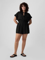 Gap Black Linen Blend Utility Playsuit - Image 1 of 4