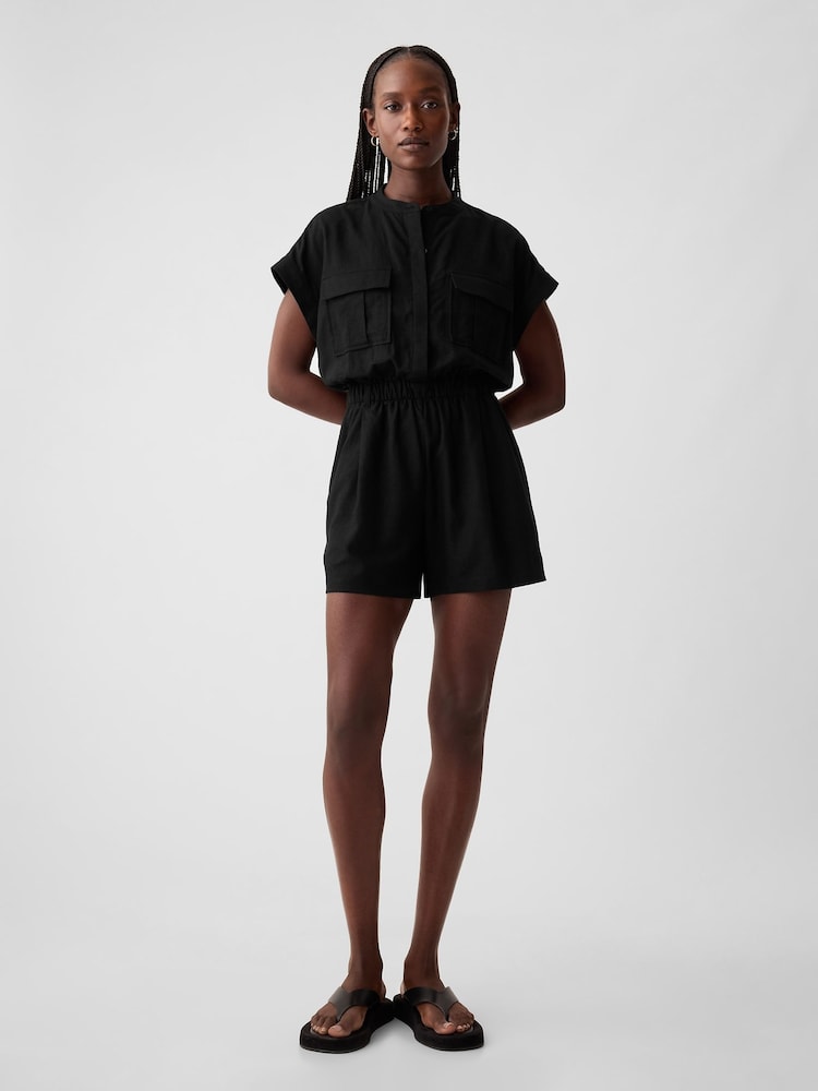Gap Black Linen Blend Utility Playsuit - Image 2 of 4