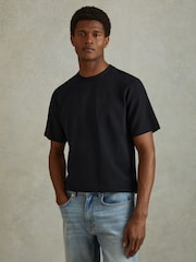 Reiss Navy Wick Textured Crew-Neck T-Shirt - Image 1 of 6