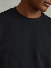 Reiss Navy Wick Textured Crew-Neck T-Shirt - Image 4 of 6