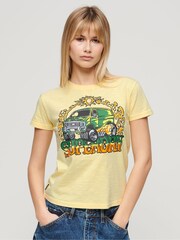 Superdry Yellow 100% Cotton Neon Motor Graphic Fitted T-Shirt - Image 1 of 3