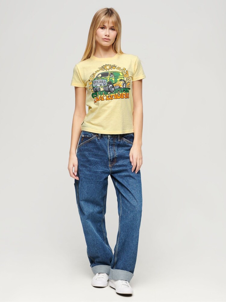 Superdry Yellow 100% Cotton Neon Motor Graphic Fitted T-Shirt - Image 2 of 3