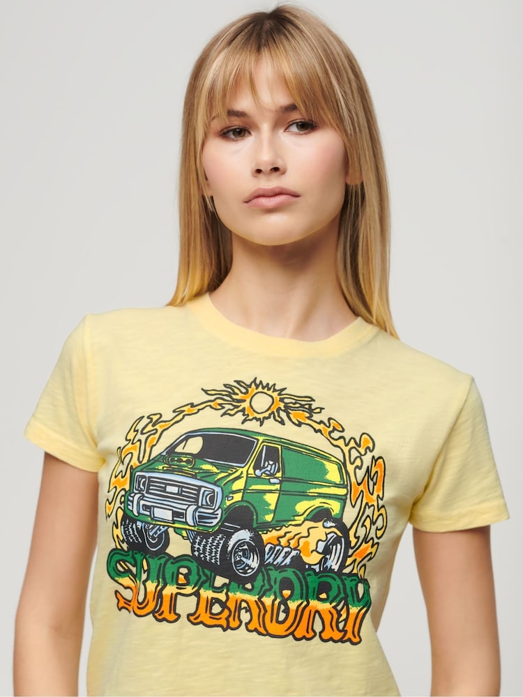 Superdry Yellow 100% Cotton Neon Motor Graphic Fitted T-Shirt - Image 3 of 3