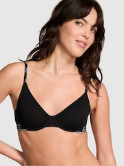 Victoria's Secret PINK Black Cotton Logo Unlined Scoop Bra - Image 1 of 3