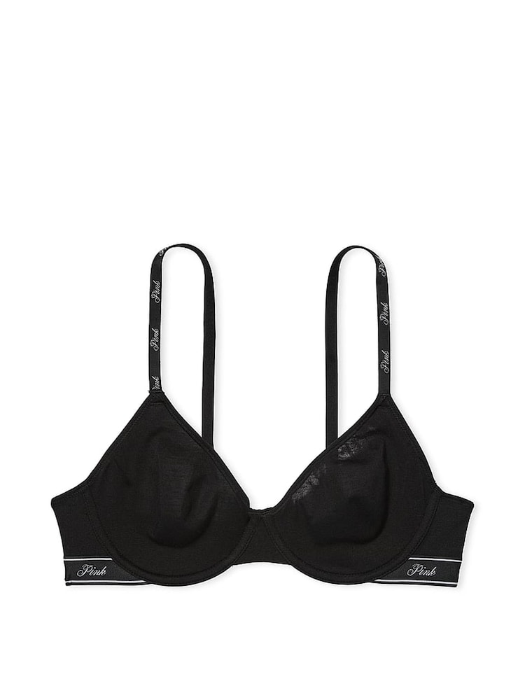 Victoria's Secret PINK Black Cotton Logo Unlined Scoop Bra - Image 3 of 3