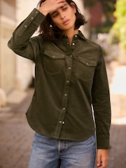 Khaki Green Long Sleeve Corduroy Shirt - Image 1 of 7