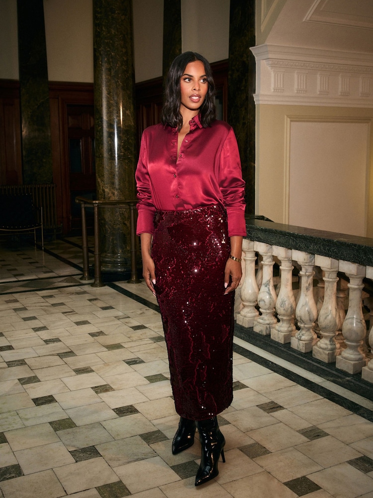 Burgundy Red Rochelle Humes Sequin Maxi Skirt - Image 2 of 7