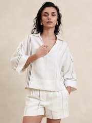 Banana Republic White European Linen Collared Top - Image 1 of 1