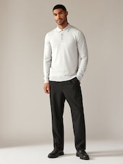 Navy Blue/Grey Slim Fit Knitted Long Sleeve Polo Shirts 2 Pack - Image 2 of 11