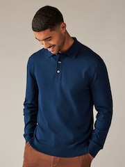 Navy Blue/Grey Slim Fit Knitted Long Sleeve Polo Shirts 2 Pack - Image 3 of 11