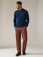 Navy Blue/Grey Slim Fit Knitted Long Sleeve Polo Shirts 2 Pack - Image 4 of 11